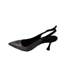 YAZKIŞ Kadın Siyah Gümüş Üzeri Full Taş Önü Sivri Arkası Açık 8cm İnce topuk Ayakkabı