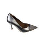 YAZKIŞ Kadın Siyah Gümüş Cilt Önü ve Topuğu Taşlı 9cm İnce Topuk Stiletto Ayakkabı