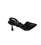 YAZKIŞ Kadın Siyah Gümüş Altın Parlak Petek Malzeme 8cm Kadeh topuk Önü Sivri Arkası Açık Fantazi Ayakkabı