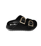 YAZKIŞ Kadın Beyaz Siyah Bej Taşlı Tokalı Çift Bantlı Pvc Deniz Havuz Plaj Bahçe GündelikTerlik