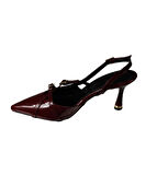 YAZKIŞ Kadın Siyah Ten Bordo Rugan Üstü Kemer Geçkili Sivri Burun 8cm İnce Topuk Stiletto Ayakkabı