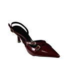 YAZKIŞ Kadın Siyah Ten Bordo Rugan Üstü Kemer Geçkili Sivri Burun 8cm İnce Topuk Stiletto Ayakkabı
