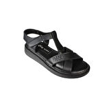 YAZKIŞ Kadın Siyah Cilt Hakiki Deri Çapraz bnatlı yumuşak Taban Sandalet