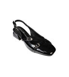 YAZKIŞ Kadın Ruğan Bordo Siyah Ten Çift Tokalı Küt Burun 3cm Topuklu Arkası Acık Ayakkabı