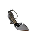 YAZKIŞ Kadın Saten Ten Gümüş Siyah Bilekden Bağlama 9cm Şamdan Topuk Sivri Burun Abiye Ayakkabı