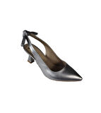 YAZKIŞ Kadın Siyah Gümüş Beyaz Cilt Arkası Açık Fiyonlu Önü Kapalı Sivri Burun 6cm Kadeh Topuk Ayakkabı