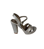 YAZKIŞ Kadın Siyah Gümüş saten Çapraz Bantlı 10cm Kalın Topuk 3 cm Pltform Topuklu Abiye Ayakkabı