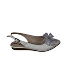 YAZKIŞ Kadın Siyah Beyaz Cilt Üzeri Tül Fiyonklu Önü kapalı Arkası Açık Babet