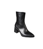 YAZKIŞ Kadın Siyah Cilt 16cm Bilek Boyu Yandan Fermuarlı 6cm Kalın Topuk Sivri Burun Topuklu Bot