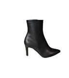 YAZKIŞ Kadın Siyah Kahve Cilt 16cm Bilek Boyu Yandan Fermuarlı 9cm ince Topuk Sivri Burun Topuklu Bo