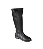 YAZKIŞ Kadın Siyah Cilt 38cm Bilek Boyu Yanı Taşlı Düz Taban Çizme