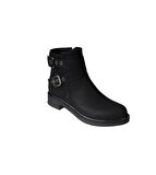 YAZKIŞ Kadın Siyah Mat Cilt Yanı Tokalı Düz Taban Bot