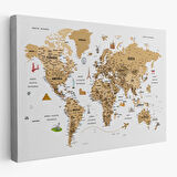 Harita Sepeti Türkçe Dünya Haritası Son Derece Ayrıntılı Eğitici ve Sembollü Kanvas Tablo 3220