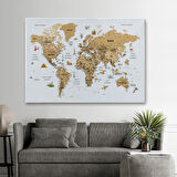 Harita Sepeti Türkçe Dünya Haritası Son Derece Ayrıntılı Eğitici ve Sembollü Kanvas Tablo 3220
