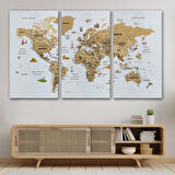 Harita Sepeti Türkçe Dünya Haritası Son Derece Ayrıntılı Eğitici ve Sembollü Kanvas Tablo 3220