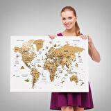 Harita Sepeti Türkçe Dünya Haritası Son Derece Ayrıntılı Eğitici ve Sembollü Kanvas Tablo 3220