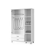 Buket Aynalı 3 Kapılı 2 Çekmeceli Gardırop Elbise Dolabı 120x46x189