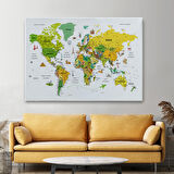 Harita Sepeti Türkçe Dünya Haritası Son Derece Ayrıntılı Eğitici ve Sembollü Kanvas Tablo 3222