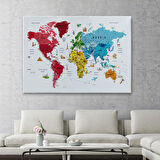 Harita Sepeti Dünya Haritası Son Derece Ayrıntılı Eğitici ve Sembollü Dekoratif Kanvas Tablo 3223