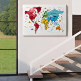 Harita Sepeti Dünya Haritası Son Derece Ayrıntılı Eğitici ve Sembollü Dekoratif Kanvas Tablo 3223