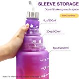 3'lü Motivasyon Su Matarası Rengarenk Figürlü Pipetli Su Şişesi Taşınabilir Seyahat Suluk ve Matara 2000 ml. + 900 ml. 500 ml. Set