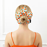 WoodyCord El Yapımı Portakal Desenli Beyaz Çiçek Scrunchie Topuz Tokası