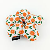 WoodyCord El Yapımı Portakal Desenli Beyaz Çiçek Scrunchie Topuz Tokası