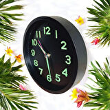 Fosforlu Siyah Duvar Saati Çap 22 cm Karanlıkta Parlayan Fosforlu Zincir Kolye