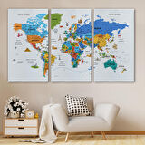 Harita Sepeti Türkçe Dünya Haritası Son Derece Ayrıntılı Eğitici ve Sembollü Kanvas Tablo 3232