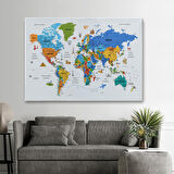 Harita Sepeti Türkçe Dünya Haritası Son Derece Ayrıntılı Eğitici ve Sembollü Kanvas Tablo 3232