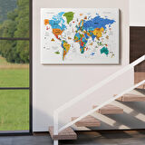 Harita Sepeti Türkçe Dünya Haritası Son Derece Ayrıntılı Eğitici ve Sembollü Kanvas Tablo 3232