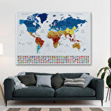 Harita Sepeti Türkçe Dünya Haritası Son Derece Ayrıntılı Eğitici ve Bayraklı Kanvas Tablo 3237