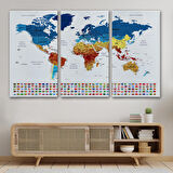 Harita Sepeti Türkçe Dünya Haritası Son Derece Ayrıntılı Eğitici ve Bayraklı Kanvas Tablo 3237