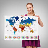 Harita Sepeti Türkçe Dünya Haritası Son Derece Ayrıntılı Eğitici ve Bayraklı Kanvas Tablo 3237