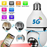 Hafıza Kartı Hediyeli Wifi 360 Panoramik Ampul Kamera Güvenlik Kamerası Çift Wifi 360 Derece Gece Görüşlü