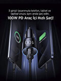100W 3 Port Type-C + USB-A Araç Çakmaklık PD QC Hızlı Şarj Cihazı iPhone Samsung Xiaomi Uyumlu