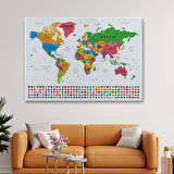 Harita Sepeti Dünya Haritası Son Derece Ayrıntılı Eğitici ve Bayraklı Dekoratif Kanvas Tablo 3244