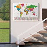 Harita Sepeti Dünya Haritası Son Derece Ayrıntılı Eğitici ve Bayraklı Dekoratif Kanvas Tablo 3244