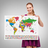 Harita Sepeti Dünya Haritası Son Derece Ayrıntılı Eğitici ve Bayraklı Dekoratif Kanvas Tablo 3244