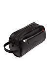 Siyah Deri Portföy El Çantası Seyahat Traş Kozmetik Clutch Çanta