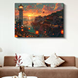 Liman Şehri - Turuncu Fenerler Anime Kanvas Tablo