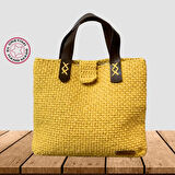 Uretti - Elen 3746 El Yapımı Makrome İp Kadın El Çantası - Sarı