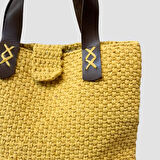 Uretti - Elen 3746 El Yapımı Makrome İp Kadın El Çantası - Sarı