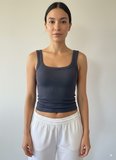 Nocturne Kare Yaka Rib Detaylı Siyah Tank Top
