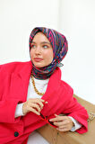 Aminenesil Etnik Desen Soft Pamuk Eşarp Fuşya Lacivert