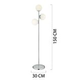 Zambak 3 Lü Krom Beyaz Camlı Modern Dekoratif Tasarım Metal Lambader