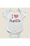 I Love Auntie Yazılı Pamuklu Yumuşak Zıbın, Unisex Çıtçıtlı Teyzemi Seviyorum Yazılı Body Zıbın