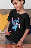 Stitch Ve Angel Baskılı Unisex Çizgi Film Çocuk Tişört (1-12 YAŞ)
