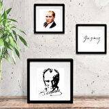 Mustafa Kemal Atatürk Tasarımlı Yapışkanlı Sök Tak Paspartulu Pola 3 'lü Çerçeve