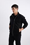 DeFacto Comfort Regular Fit Rahat Kalıp Dik Yaka Fermuarlı Sweatshirt A5276AX24SPBK81